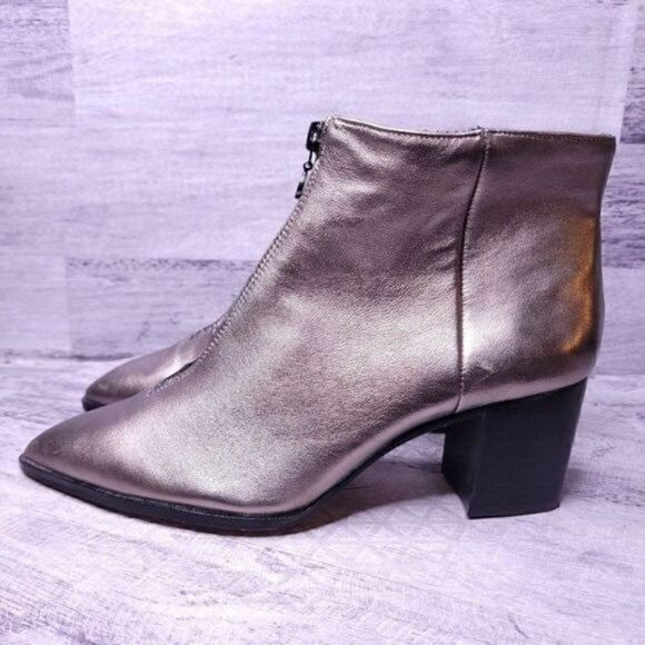 Sole Society Desiray Metallic Leather Block Heel Ankle Boot Champagne Women's 7 - Picture 5 of 10